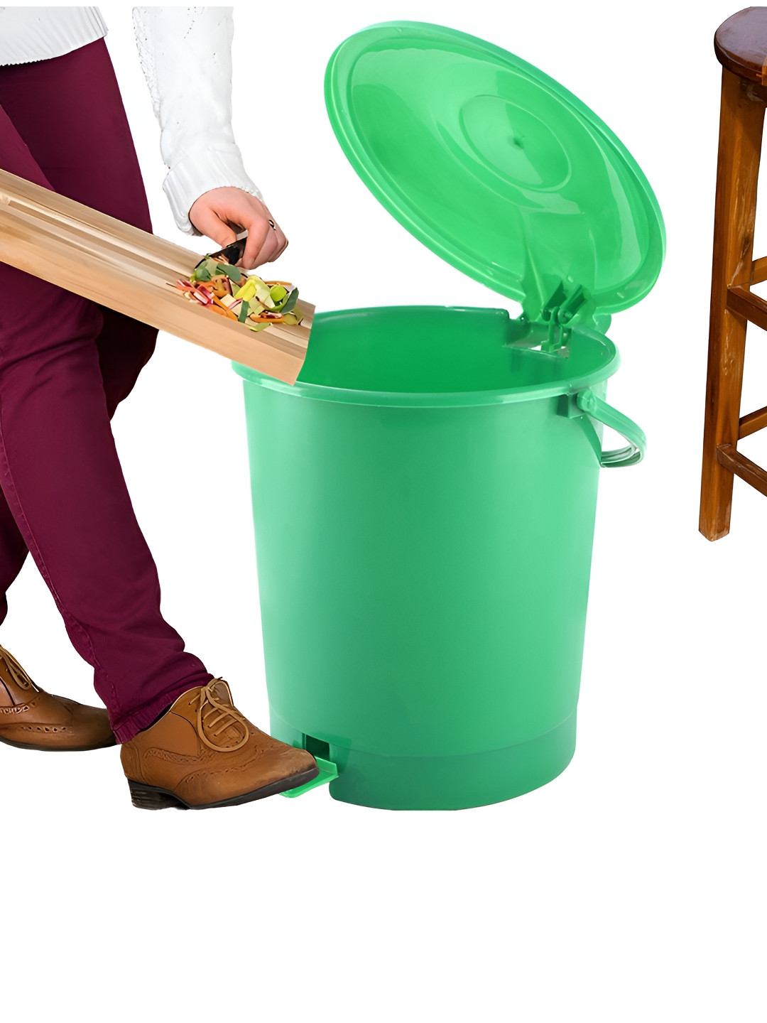 Aura Green Pedal Bin With Handle 10L