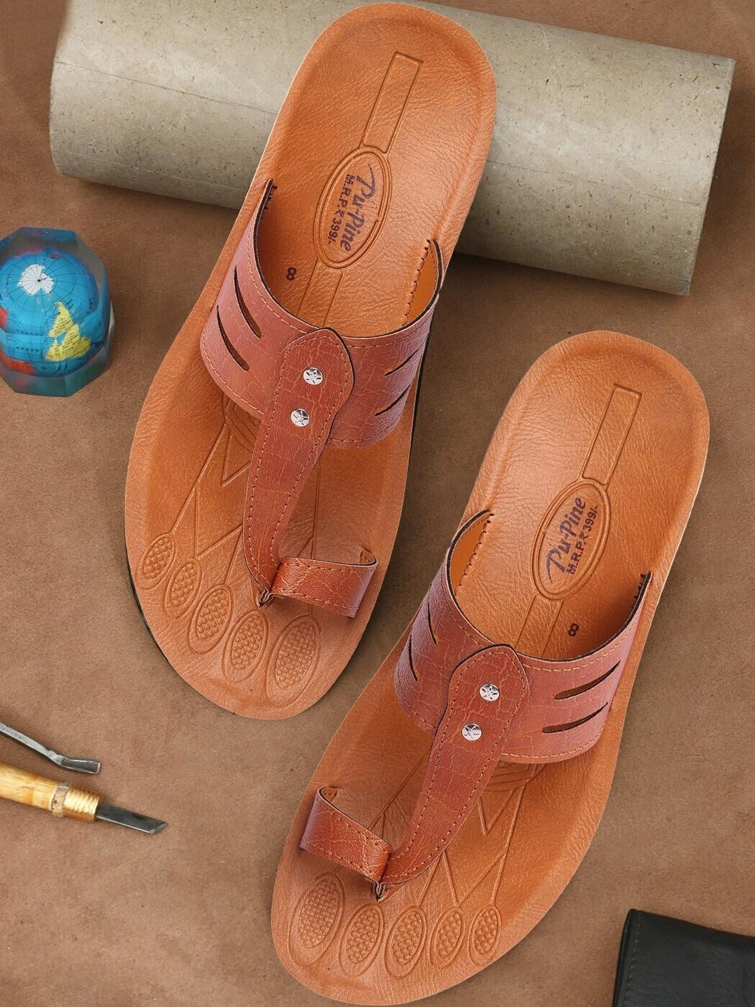 PU-PINE Men Tan Colored Flip Flops Sandals