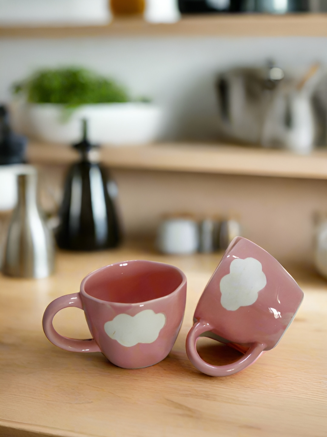 Bon Homey Pink & White 2 Pieces Ceramic Glossy Cups