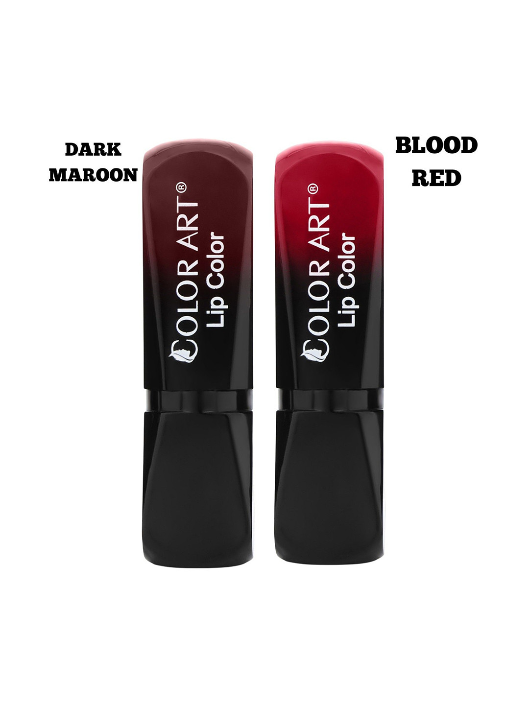 Color Art Set Of 2 Long Lasting Glossy Bullet Lipstick - Dark Maroon - Blood Red