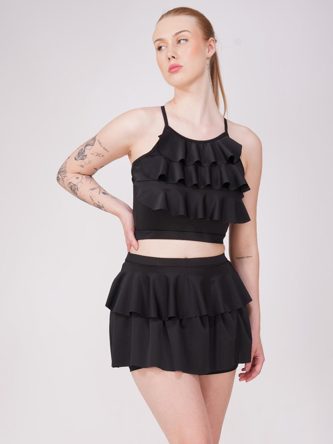 PIFTIF Women Padded Ruffle Detail Two-Piece Swimwear