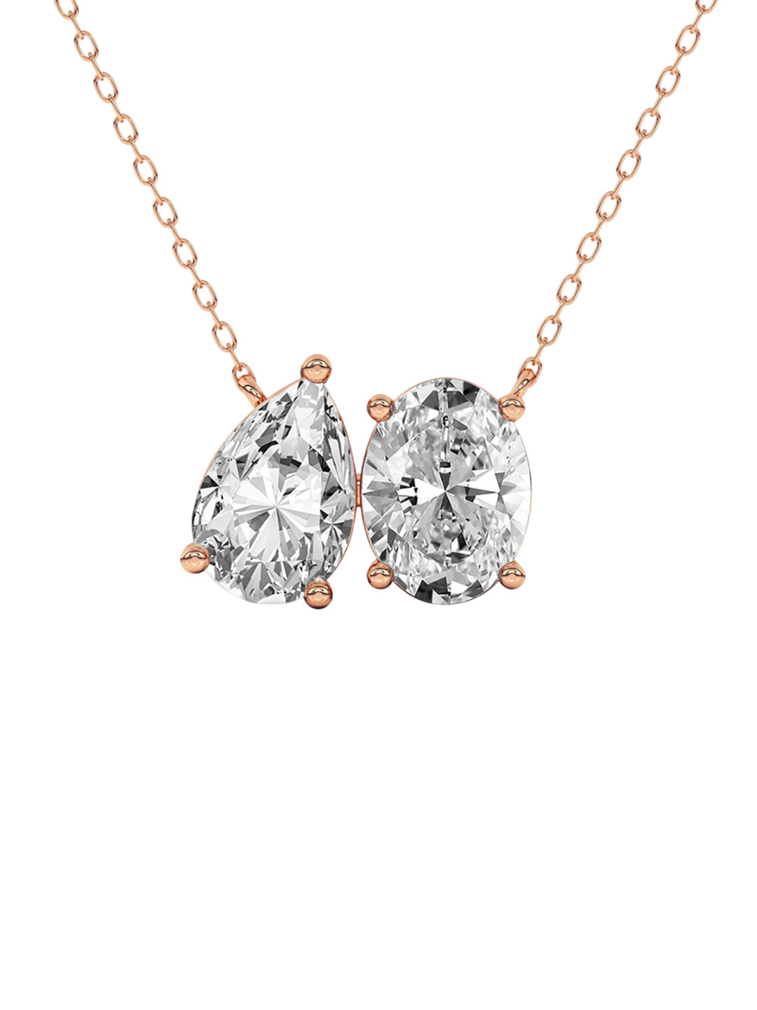 Sparkles 14KT Rose Gold 2 Ct Lab Grown Diamond Oval & Pear Shape Diamond Necklace