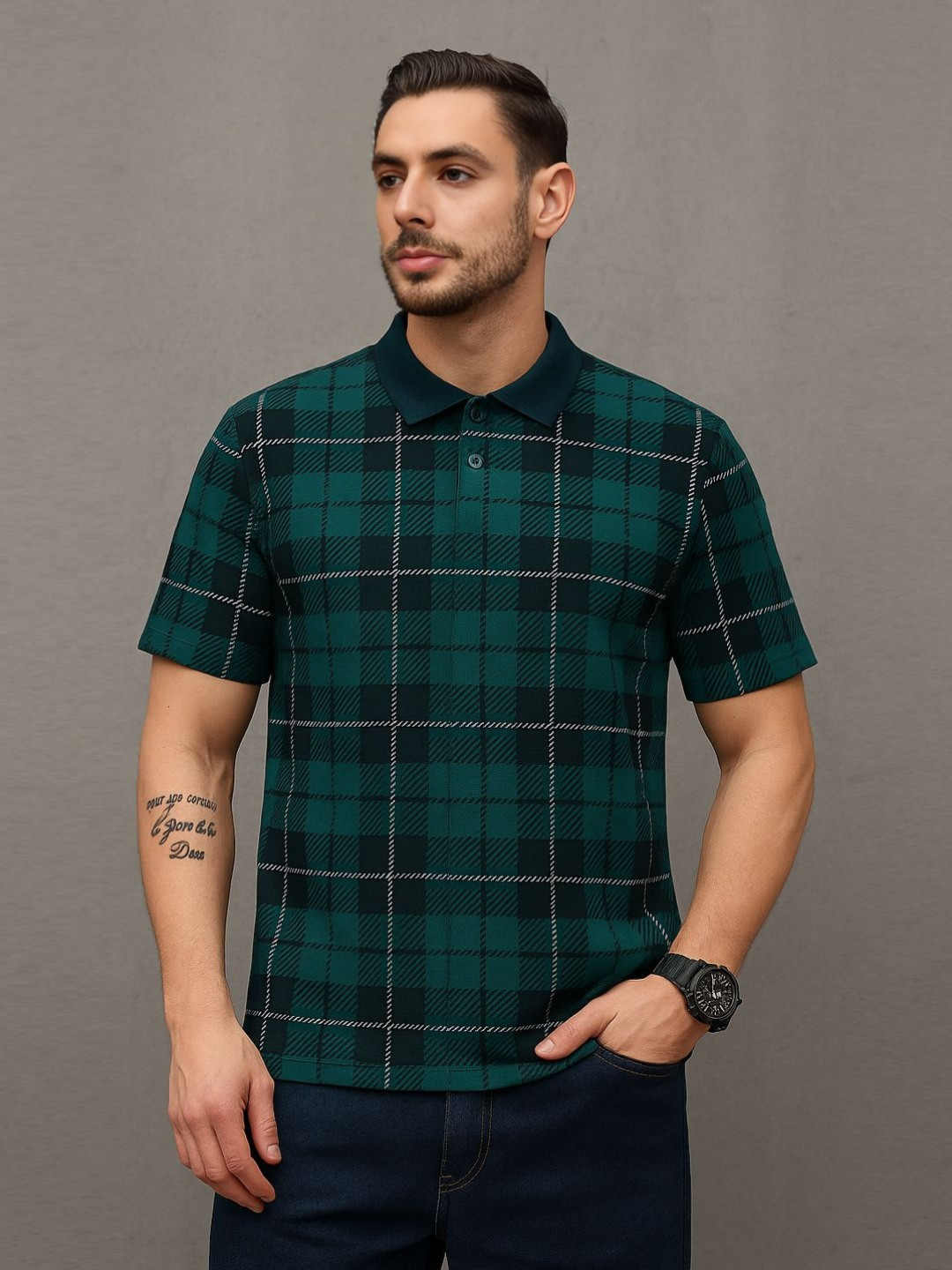 SZN Men Moisture Wicking Checked Polo Collar T-shirt