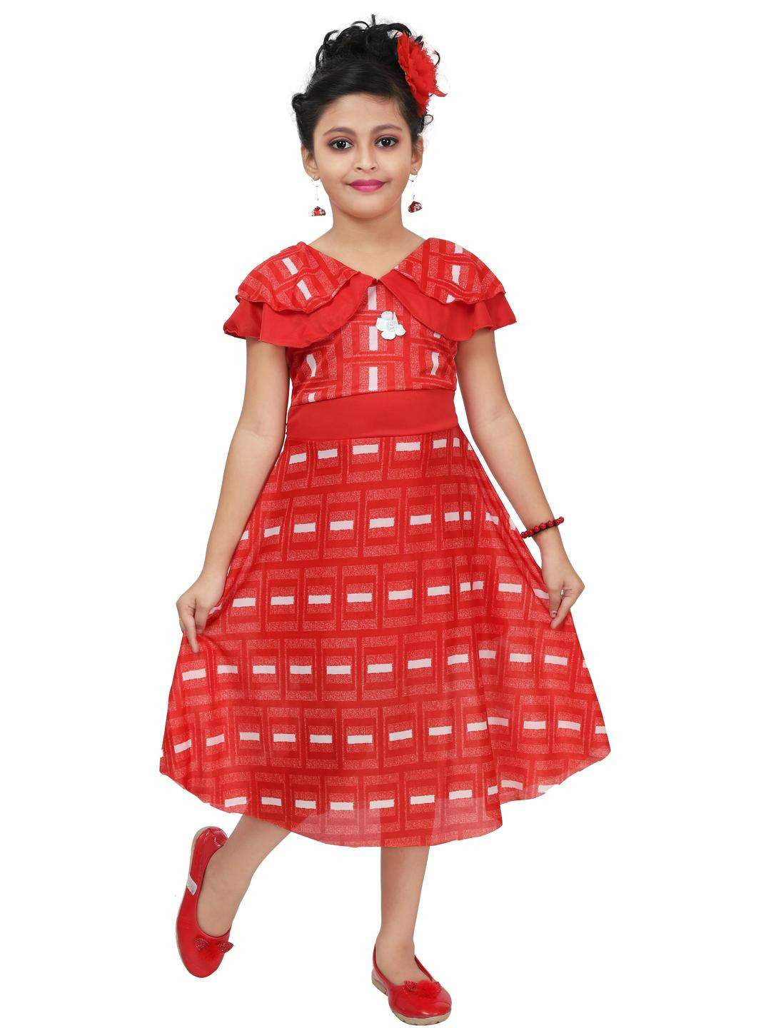 CHANDRIKA Girls Red Viscose Rayon Dresses