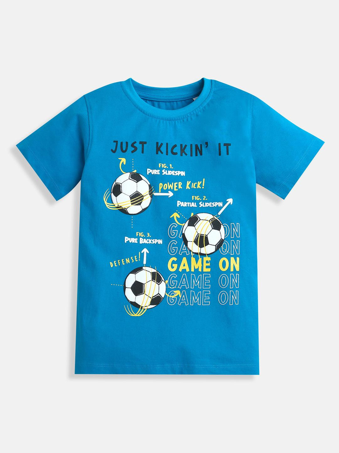 Adorn In Style Boys Blue Printed Short Sleeves T-shirt