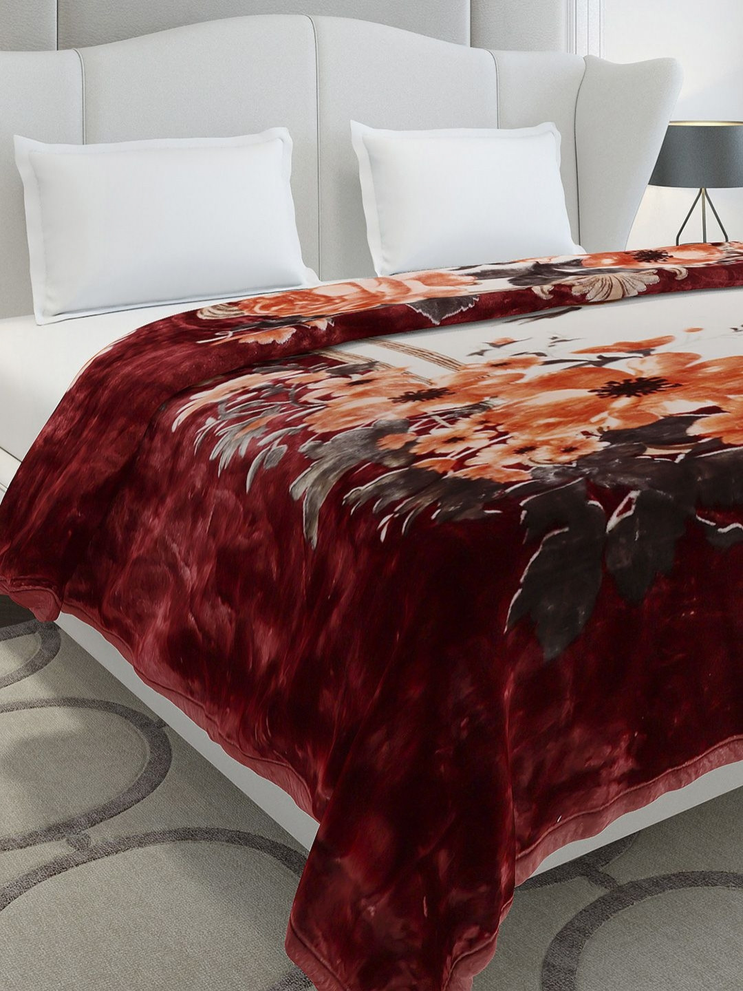Monte Carlo Bandhan Maroon & Orange Printed Heavy Winter 947 GSM Double Bed Blanket