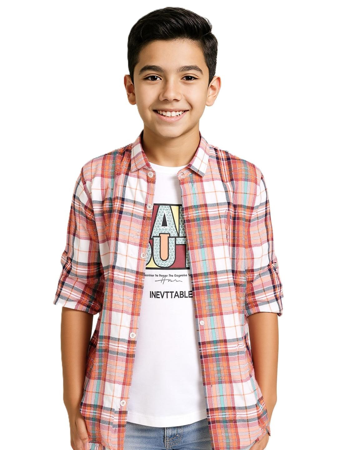 CAVIO Boys Orange Cotton Shirts