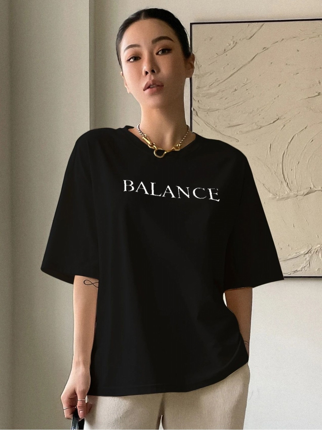 Calm Down Women Typography Printed Round Neck Cotton Oversized T-shirt