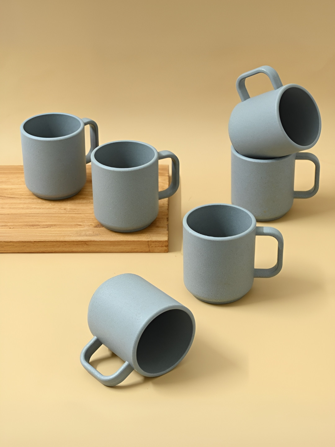 eha Blue 6 Pieces Matte Dishwasher and Microwave Safe Mugs-350 ml Each