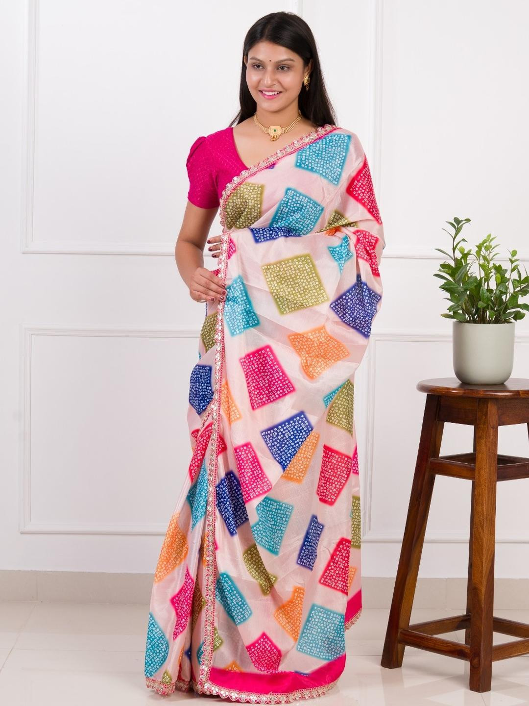 KCPC BANDHANI Multi Poly Crepe  Sarees