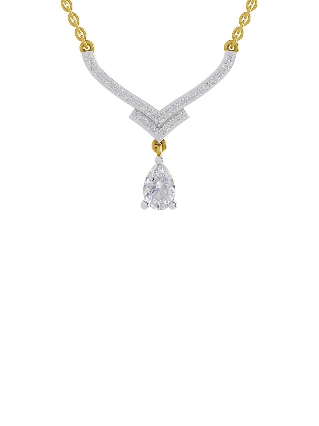 Sparkles 14K Yellow Gold Lab Grown Diamond 0.99 Carat Pear & Round Shape Diamond Necklace