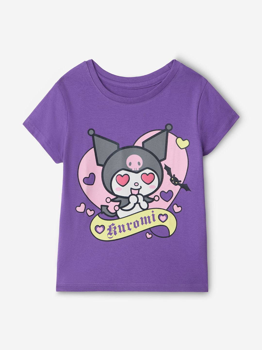 The Souled Store Girls Kuromi Graphic Printed Round Neck Cotton T-shirt