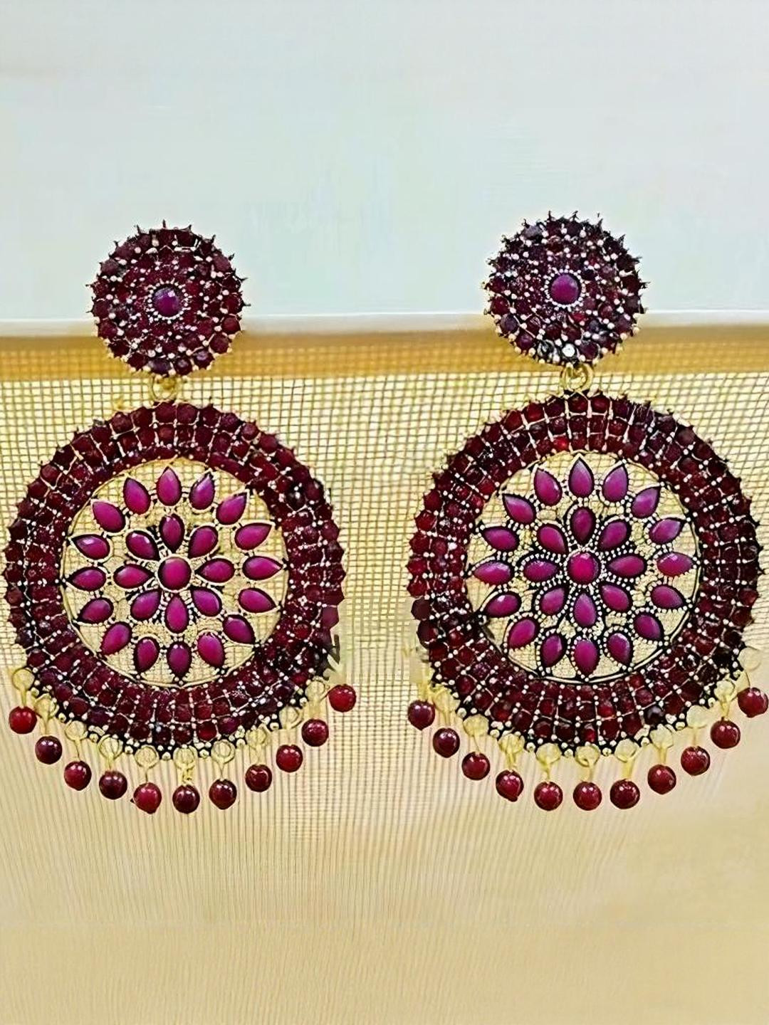 Grace Collections Gold-Plated Artificial Stones Studded Round Earrings