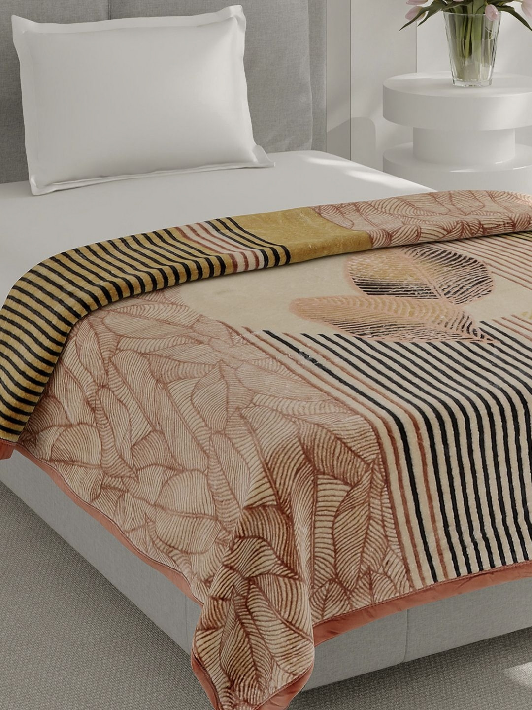 Monte Carlo Soulmate Camel Brown Printed Heavy Winter Single Bed Blanket 483 GMS