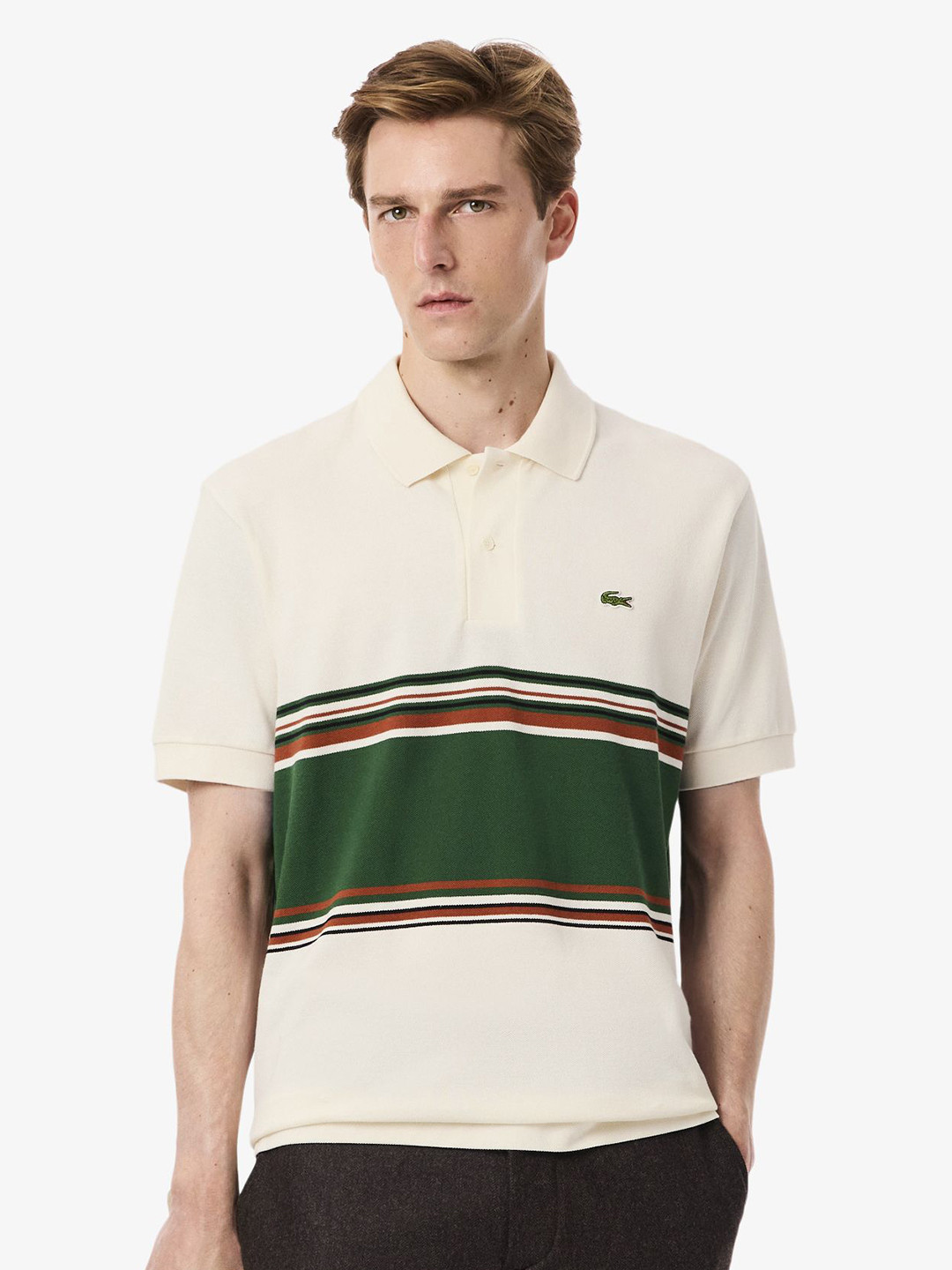 Lacoste French Made Striped Polo Collar Pure Cotton Classic Fit Casual T-shirt