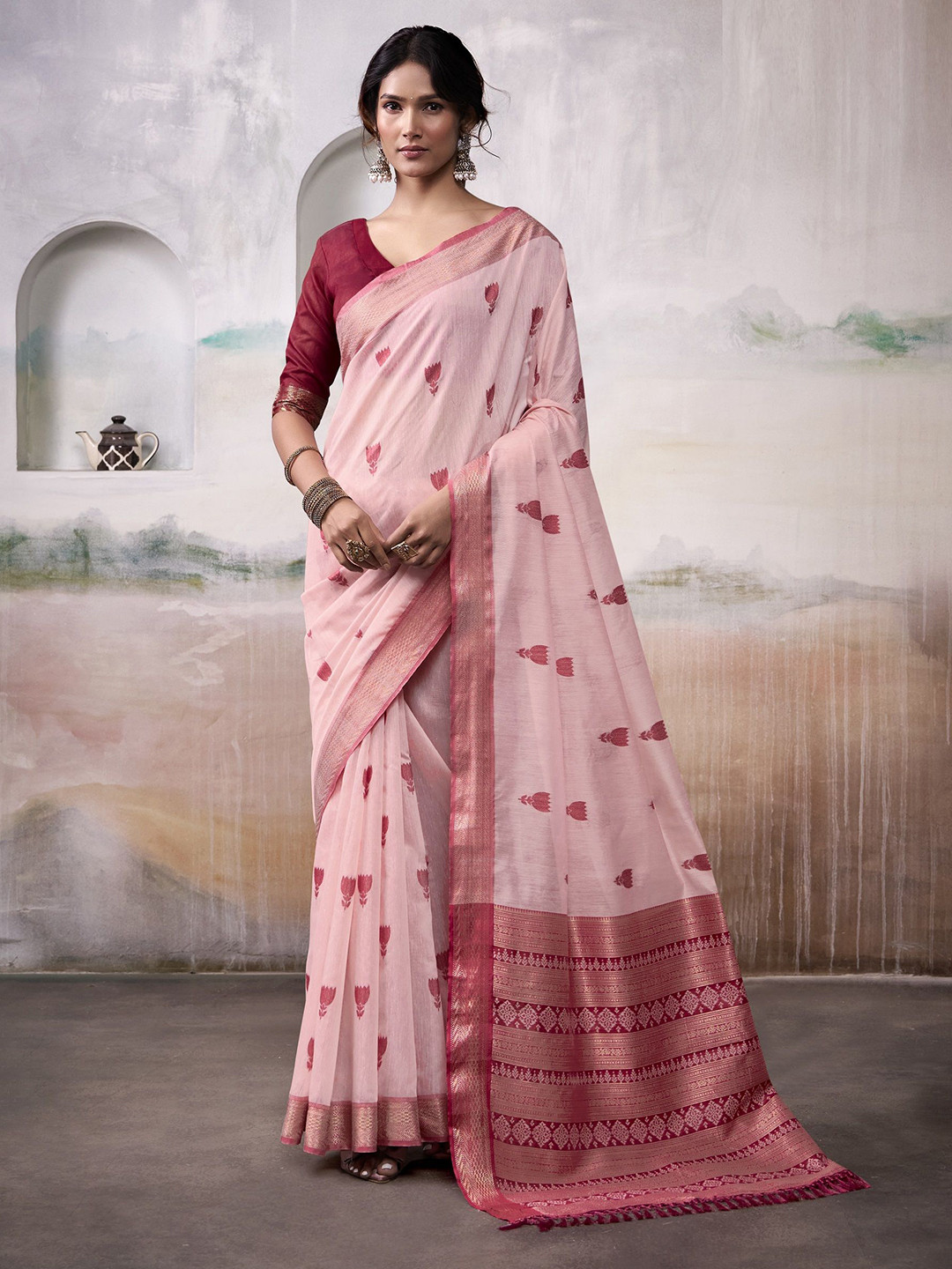 Smart Stree Ethnic Motifs Print Pure Cotton Saree with Zari Border