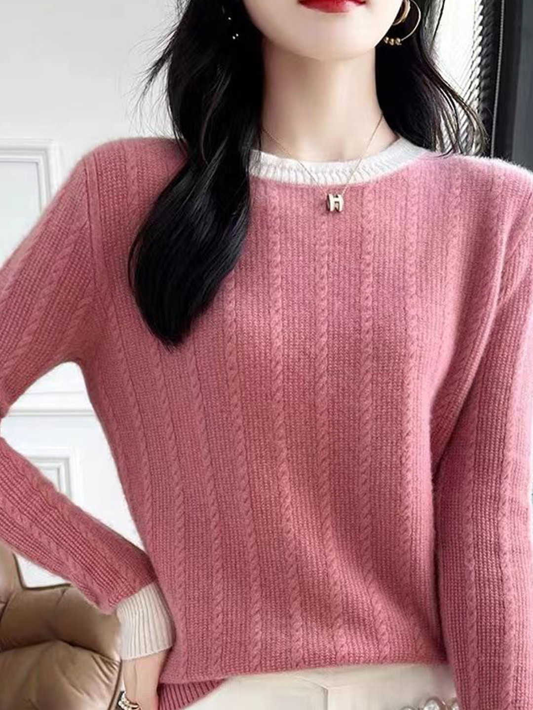 StyleCast Women Cashmere Pullover with Fringed Detail