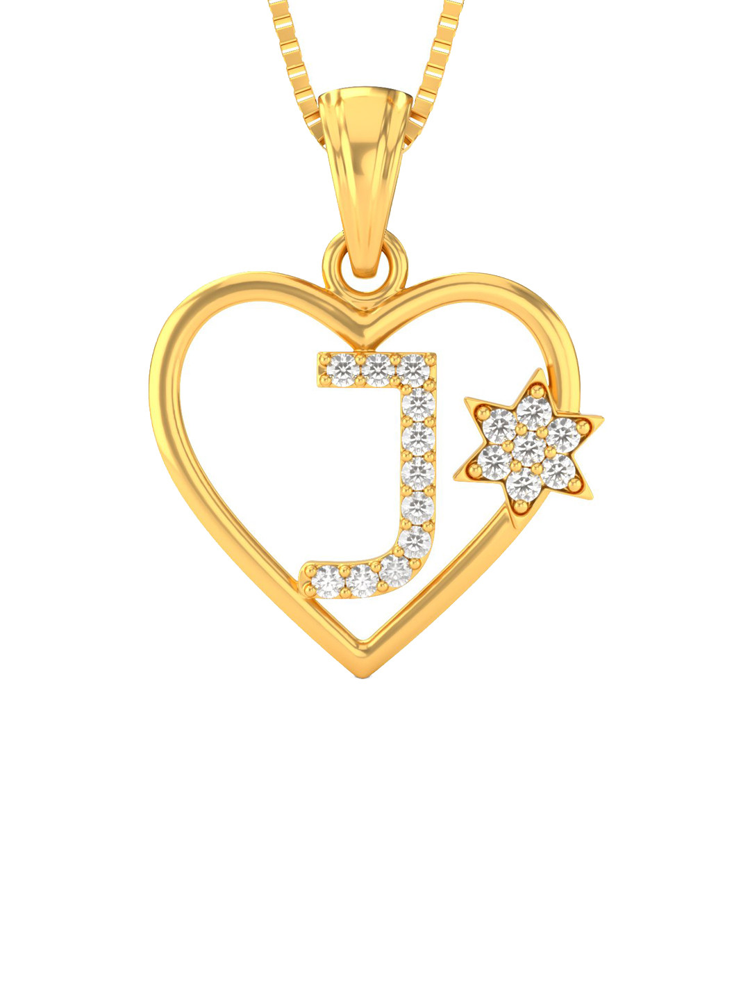 Joyalukkas Women 22KT Golden Heart J Alphabet Gold Pendant Gold 1.68 g