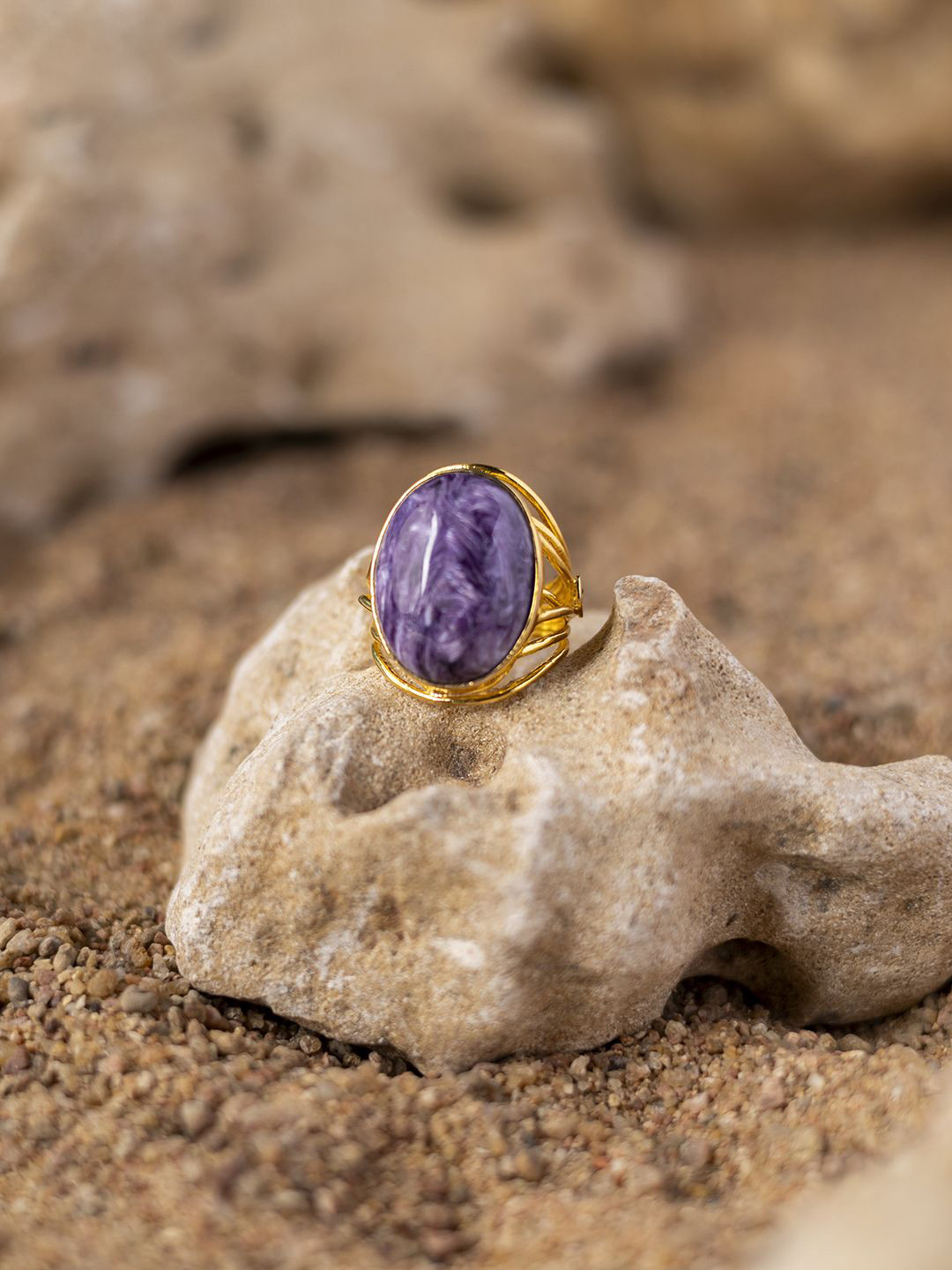 Stone Story By Shruti 925 Sterling Silver Gold-Plated Stone Studded Finger Ring