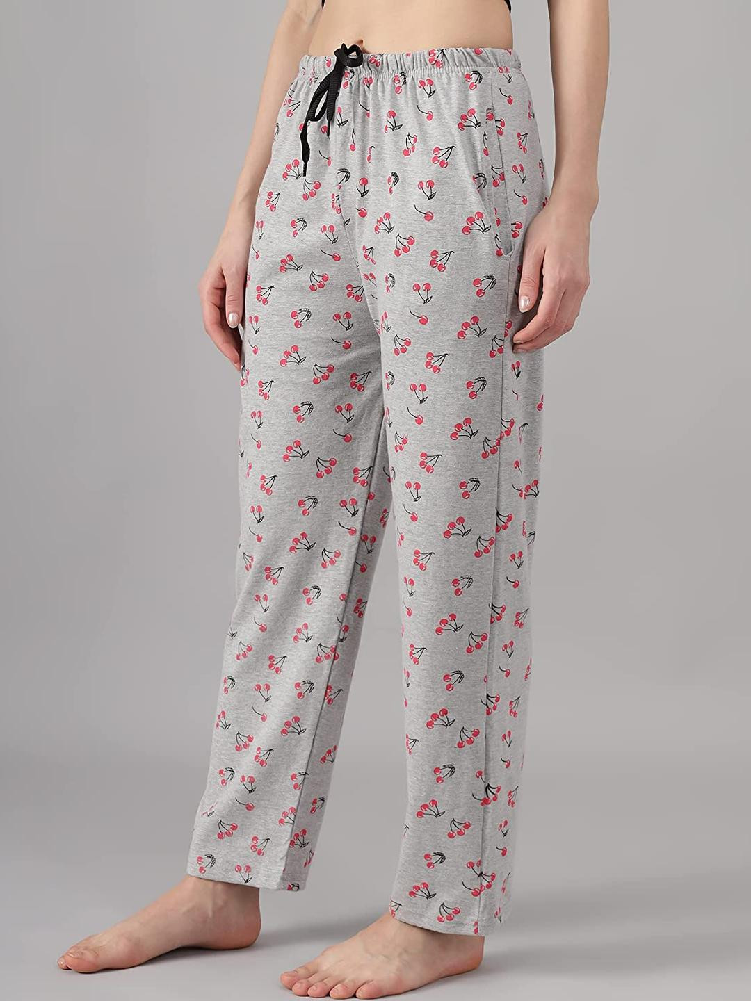 FIT N FAME Women Pack Of 2 Grey And Navy Blue Printed Casual Wear Pajamas