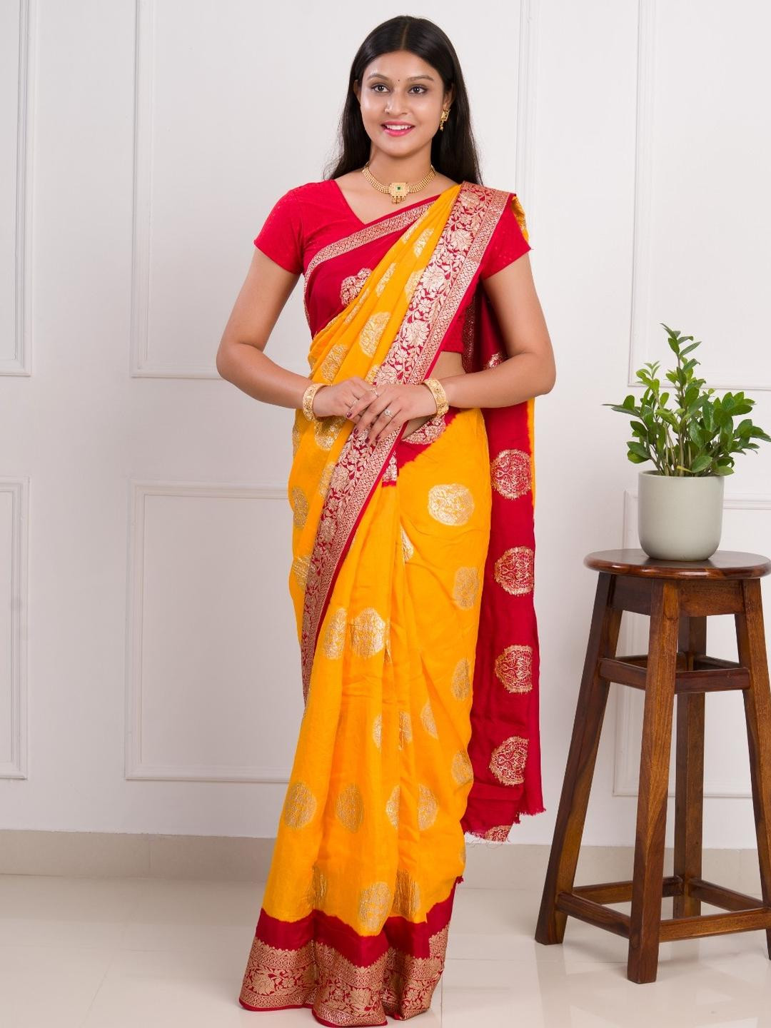 KCPC BANDHANI Yellow Pure Georgette  Sarees