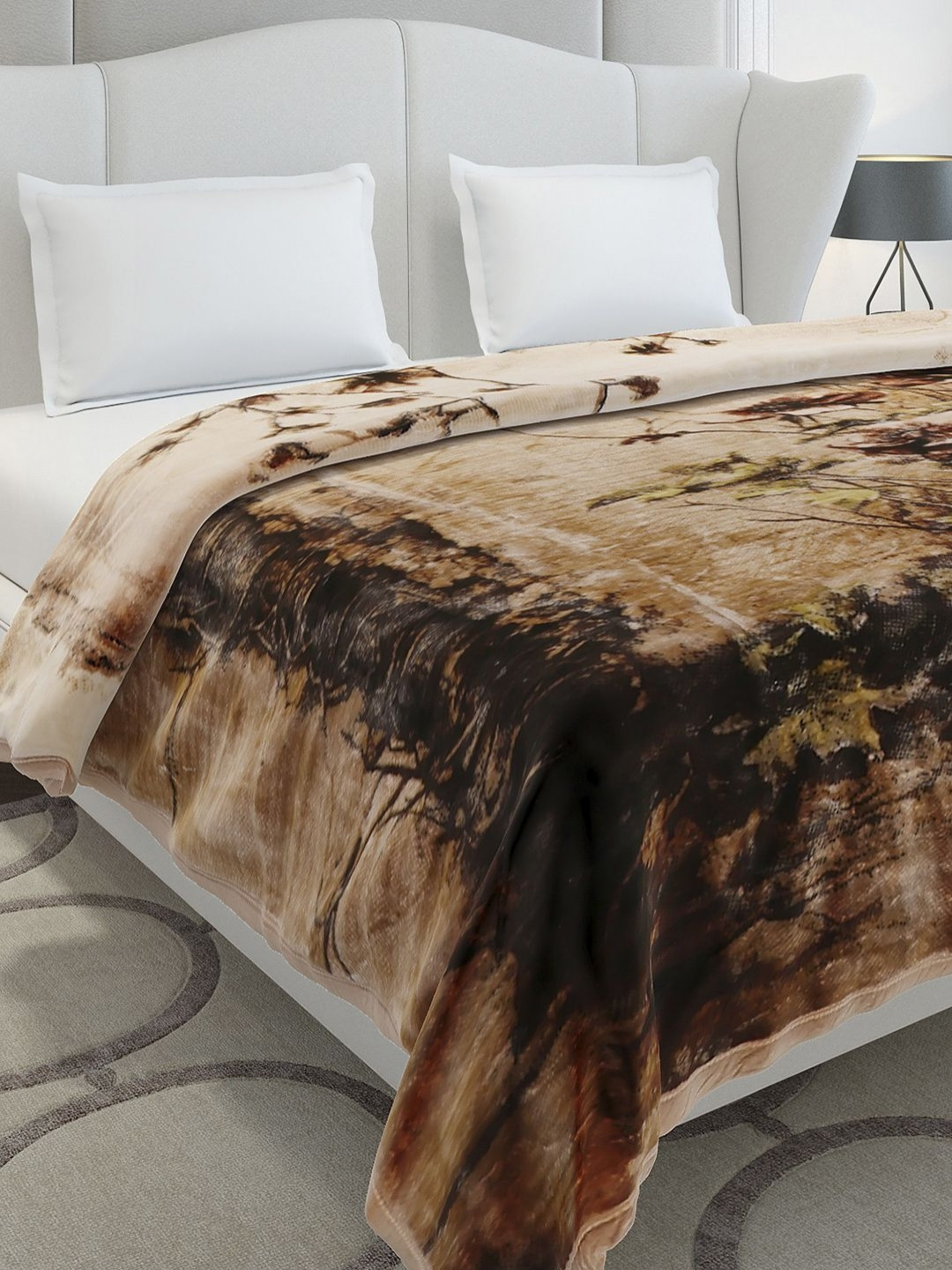 Monte Carlo Bandhan Brown & Grey Printed Heavy Winter Double Bed Blanket 947 GSM