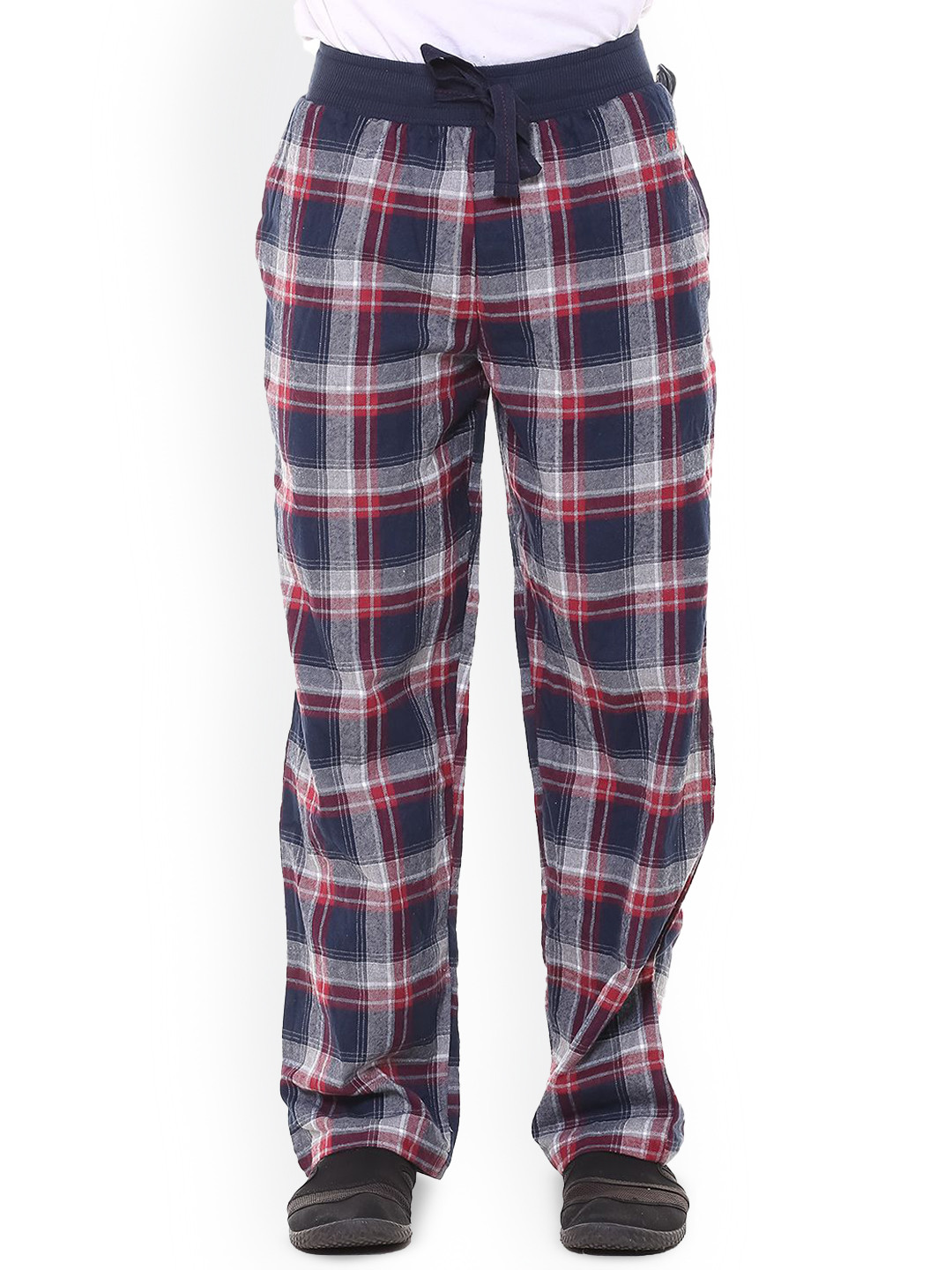 Twist99 Men Checked Pure Cotton Plus Size Straight-Leg Mid-Rise Lounge Pant