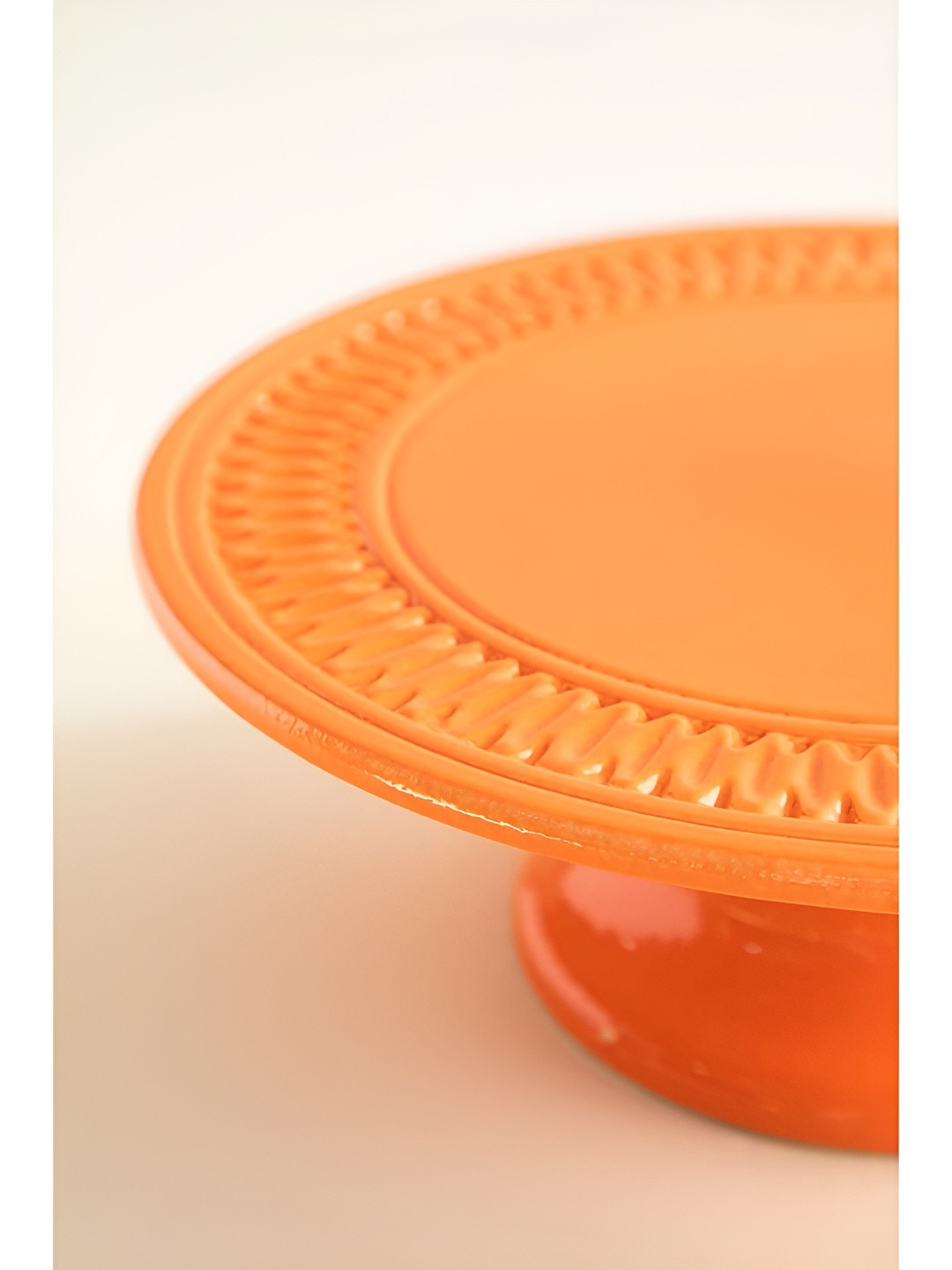 FREEDOM TREE Color Pop Orange Colored Ceramic Dishwasher and Microwave Safe Cake Stand