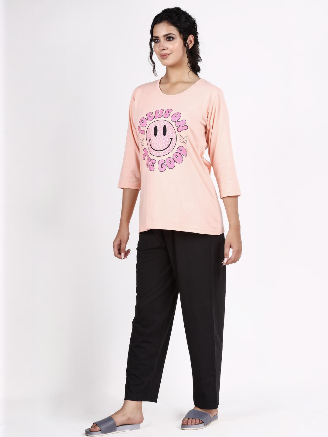 E-MAX Women Orange Cotton Blend Night suits