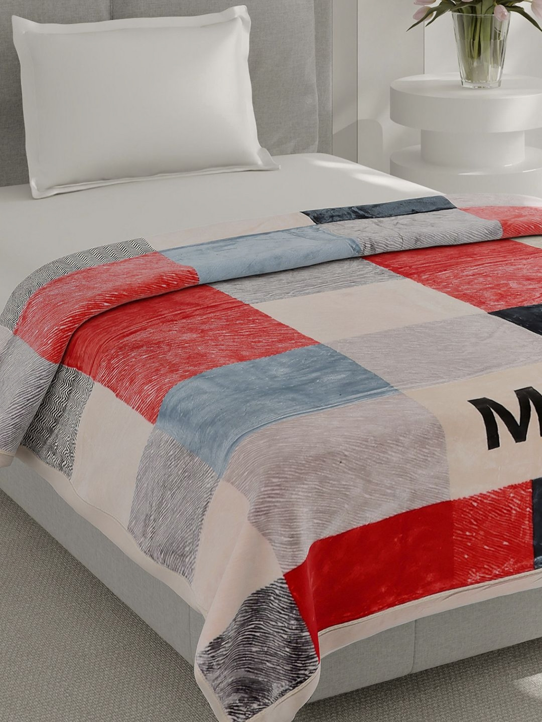 Monte Carlo Everest Plus Grey & Red Printed Heavy Winter Single Bed Blanket 597 GSM