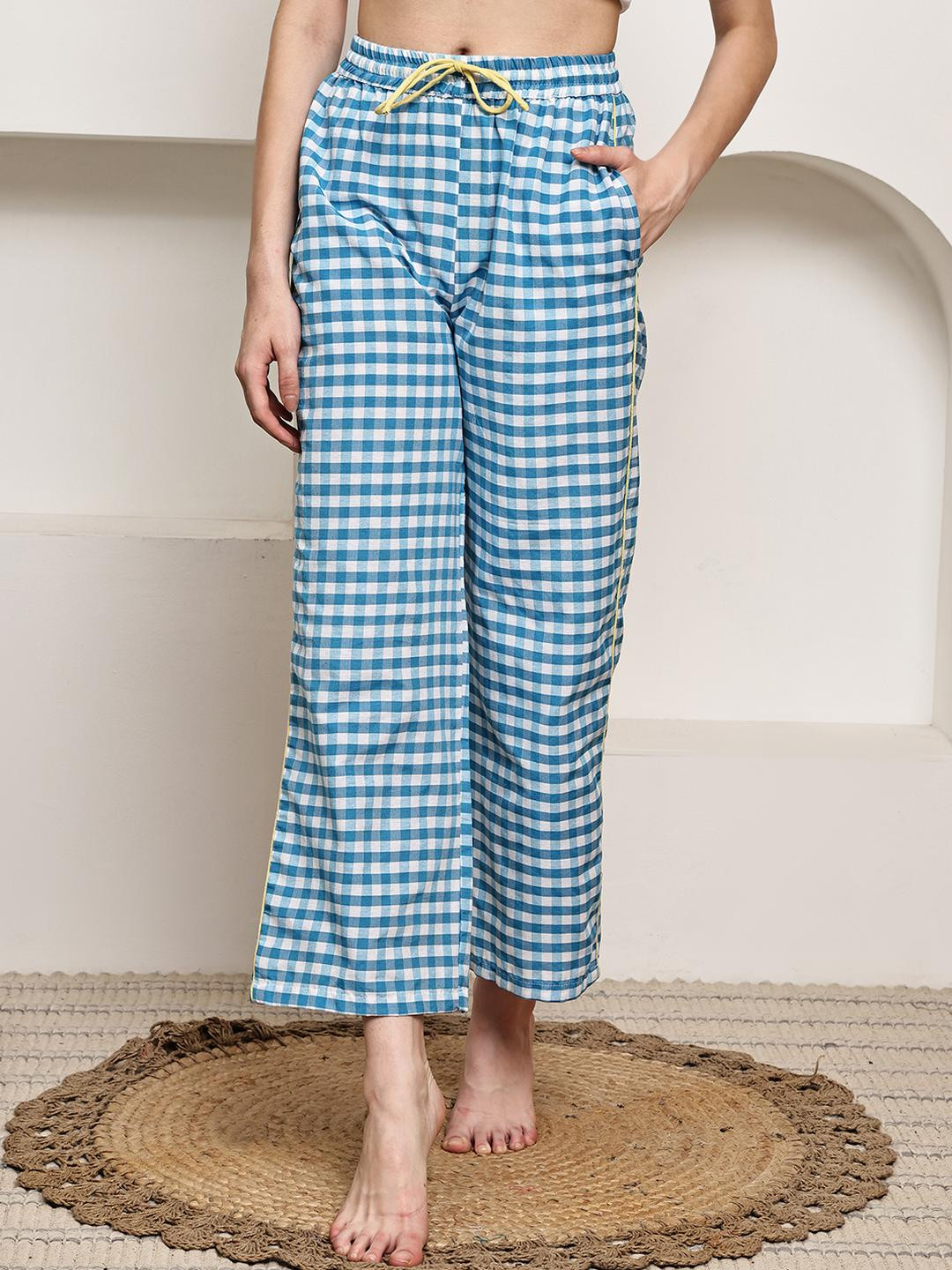Overlock Women Gingham Cotton Sleepwear Checked Lounge Pants