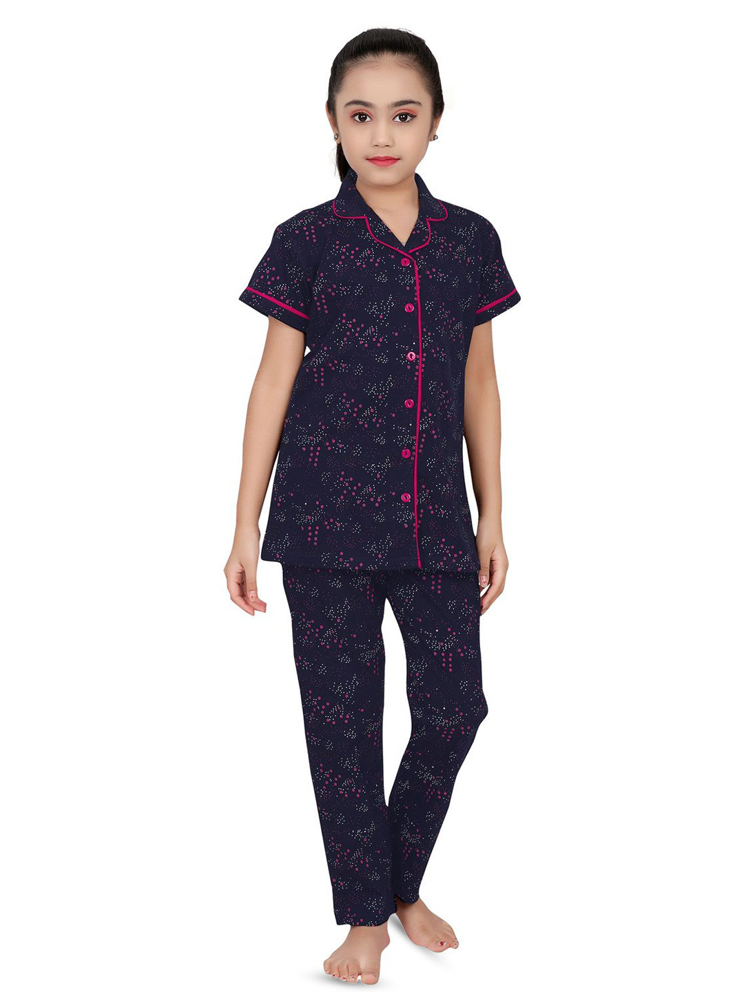 A S R DAISY Kids Printed Lapel Collar Pure Cotton Night Suit