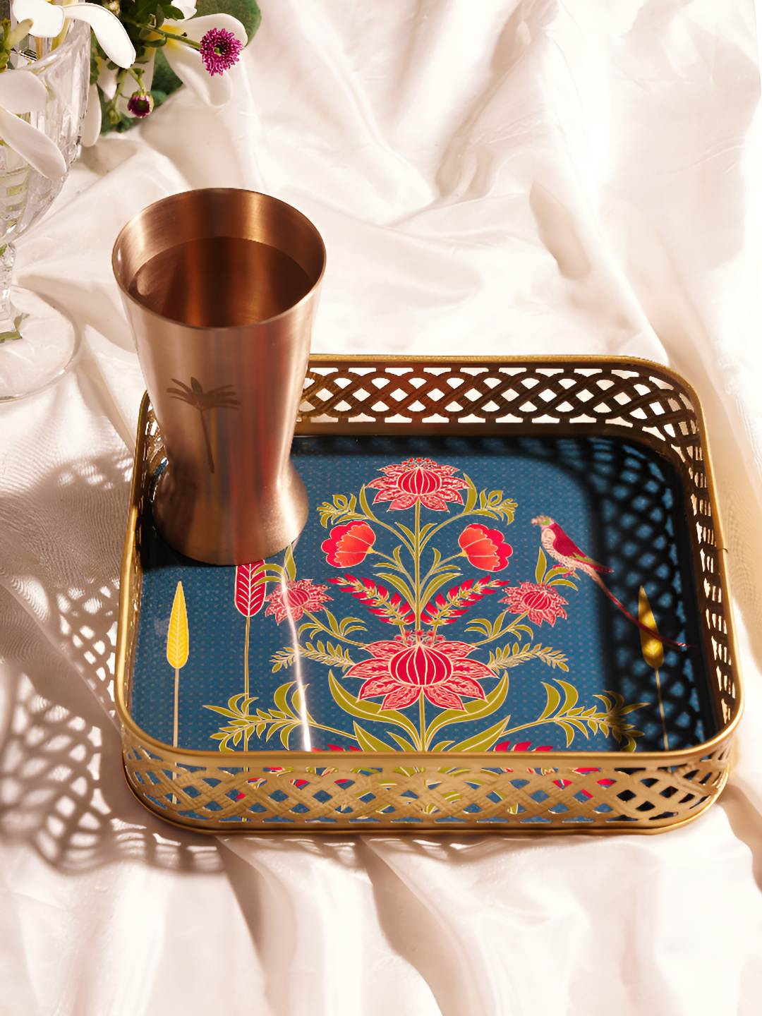 JAYPORE Gold-Toned Metal Serving Tray