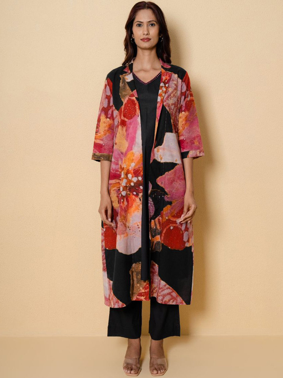 Kameez by Pooja Kejriwal V-Neck Thread Work Pure Cotton Kurta With Trousers & Jacket