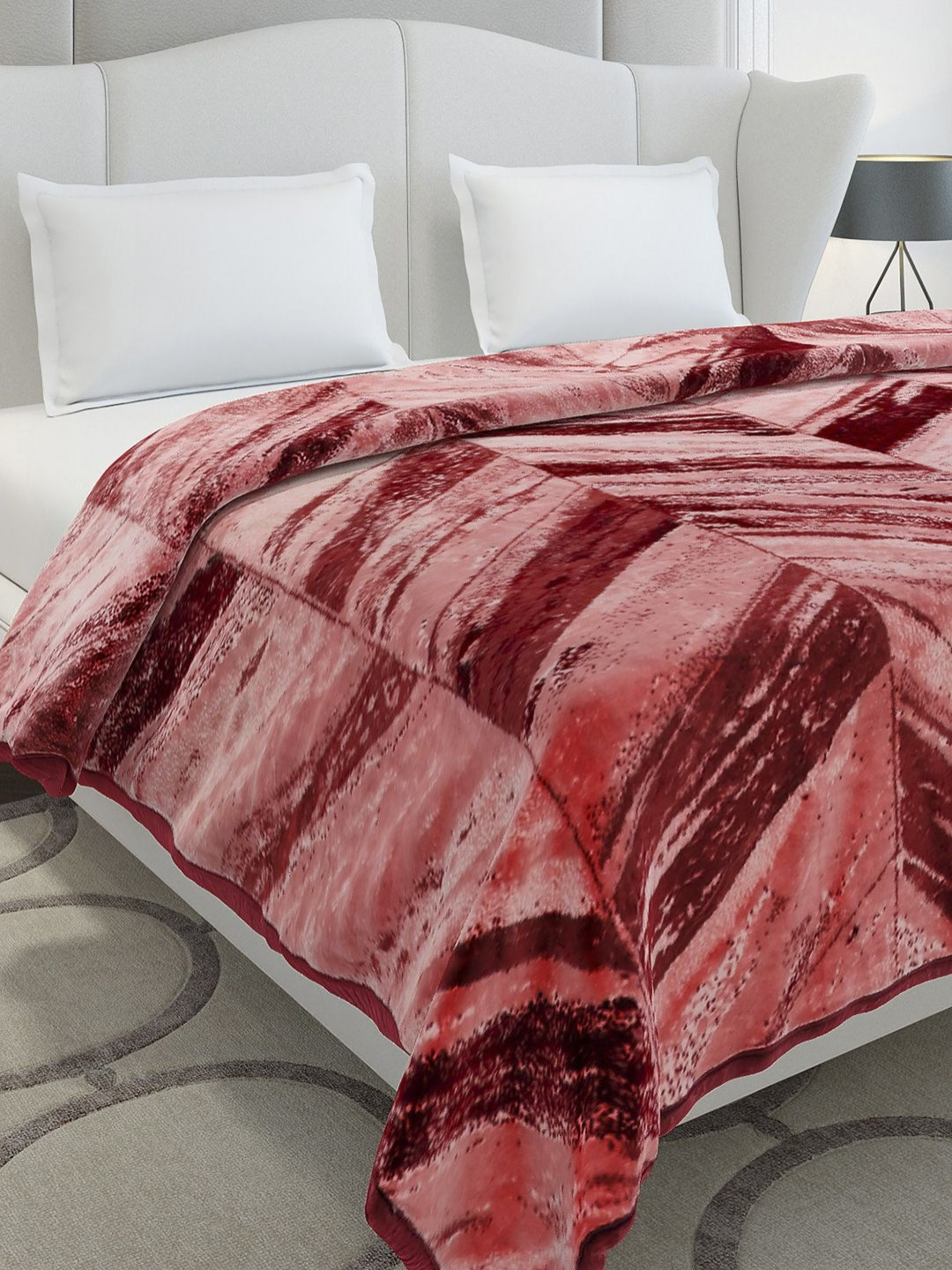 Monte Carlo Denny Red & Pink Printed Heavy Winter Double Bed Blanket 606 GSM