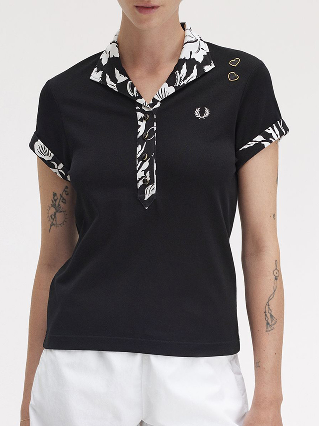 Fred Perry Floral Printed Polo Collar Short Sleeves Pure Cotton Regular Fit T-Shirt