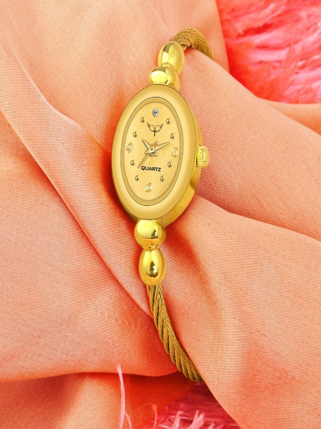 WHITE BIRD Women Embellished Bracelet Style Straps Analogue Watch W.Kadu Full Gold
