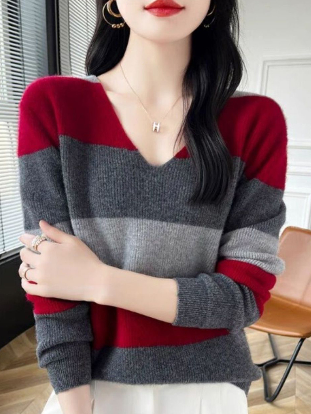 StyleCast Women Striped Cashmere Pullover