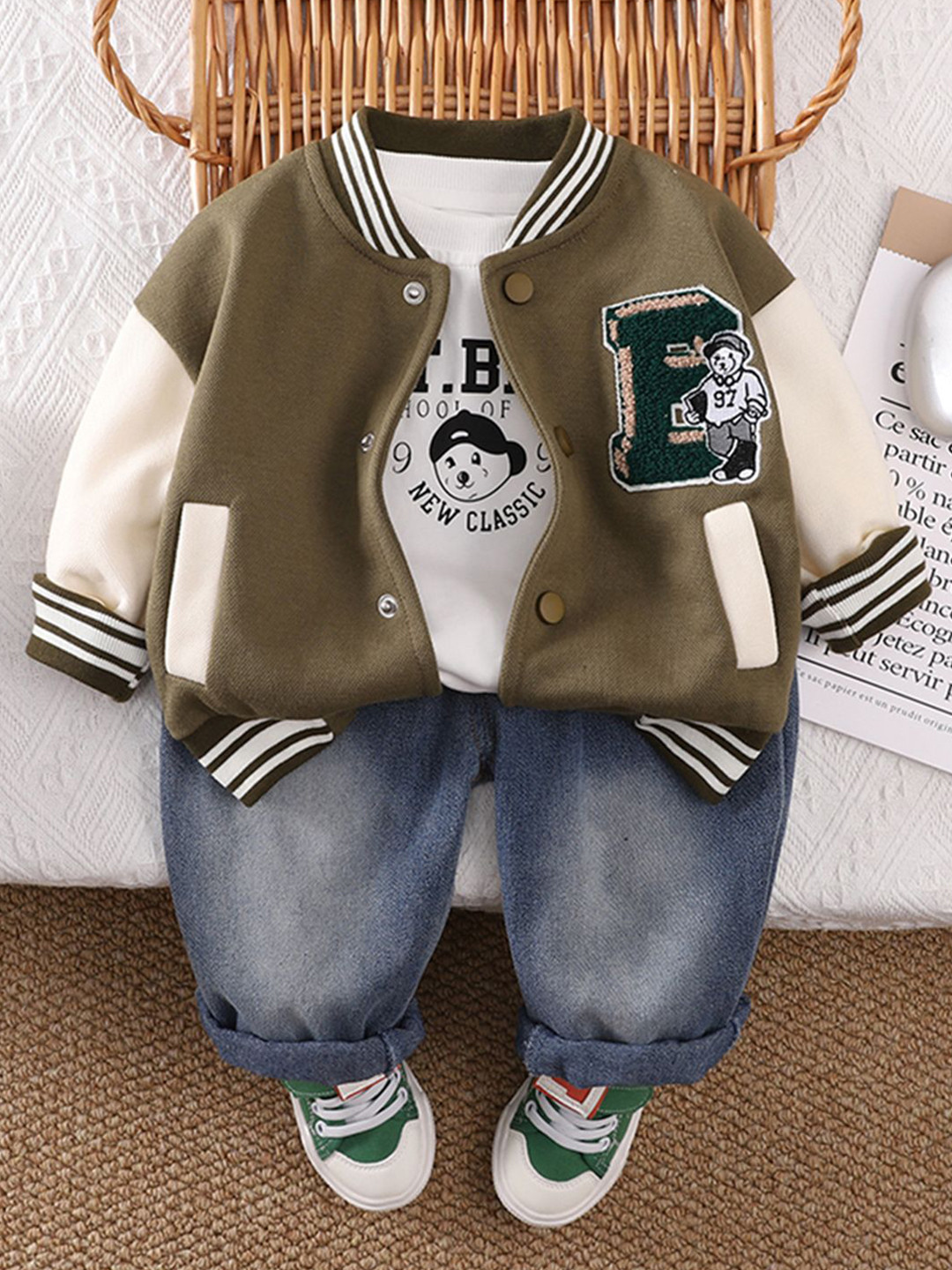 INCLUD Boys Varsity Jacket With T-shirt & Jeans