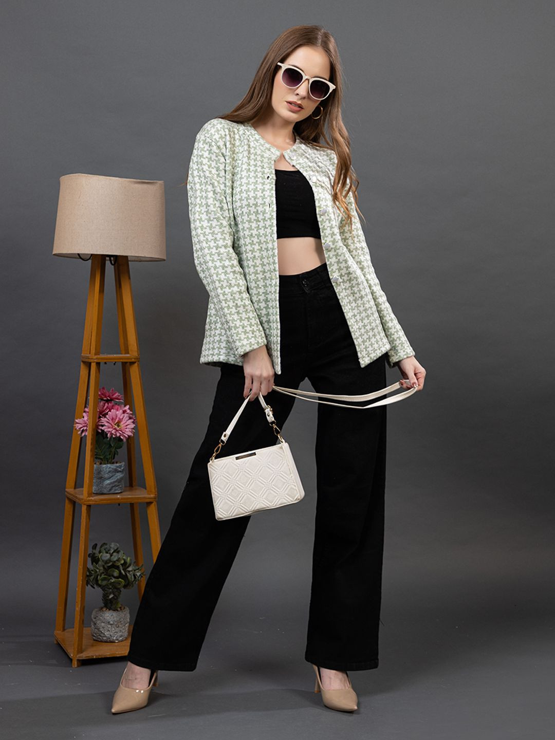 Dadu Dayal Women Geometric Printed Woollen Cardigan