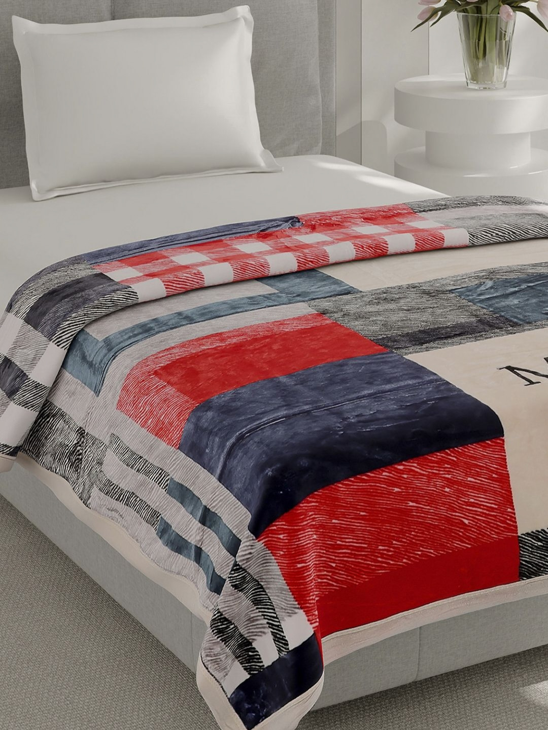 Monte Carlo Everest Plus Blue & Grey Printed Heavy Winter Single Bed Blanket 597 GSM