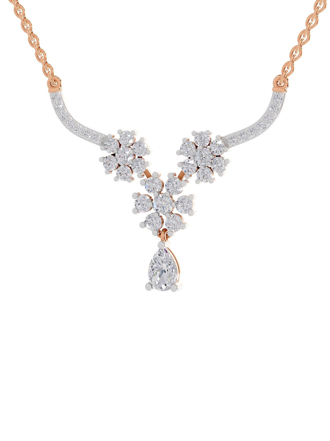 Sparkles 14K Rose Gold Lab Grown Diamond 1.69 Carat Pear & Round Shape Diamond Necklace