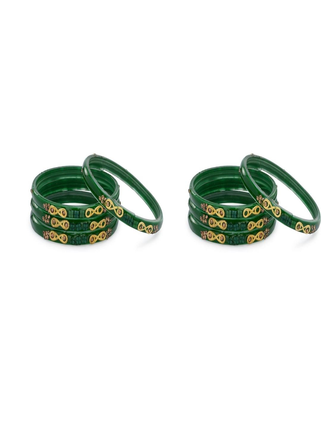 SOMIL Set Of 8 Green Alloy Artificial Stones & Beads Bangles