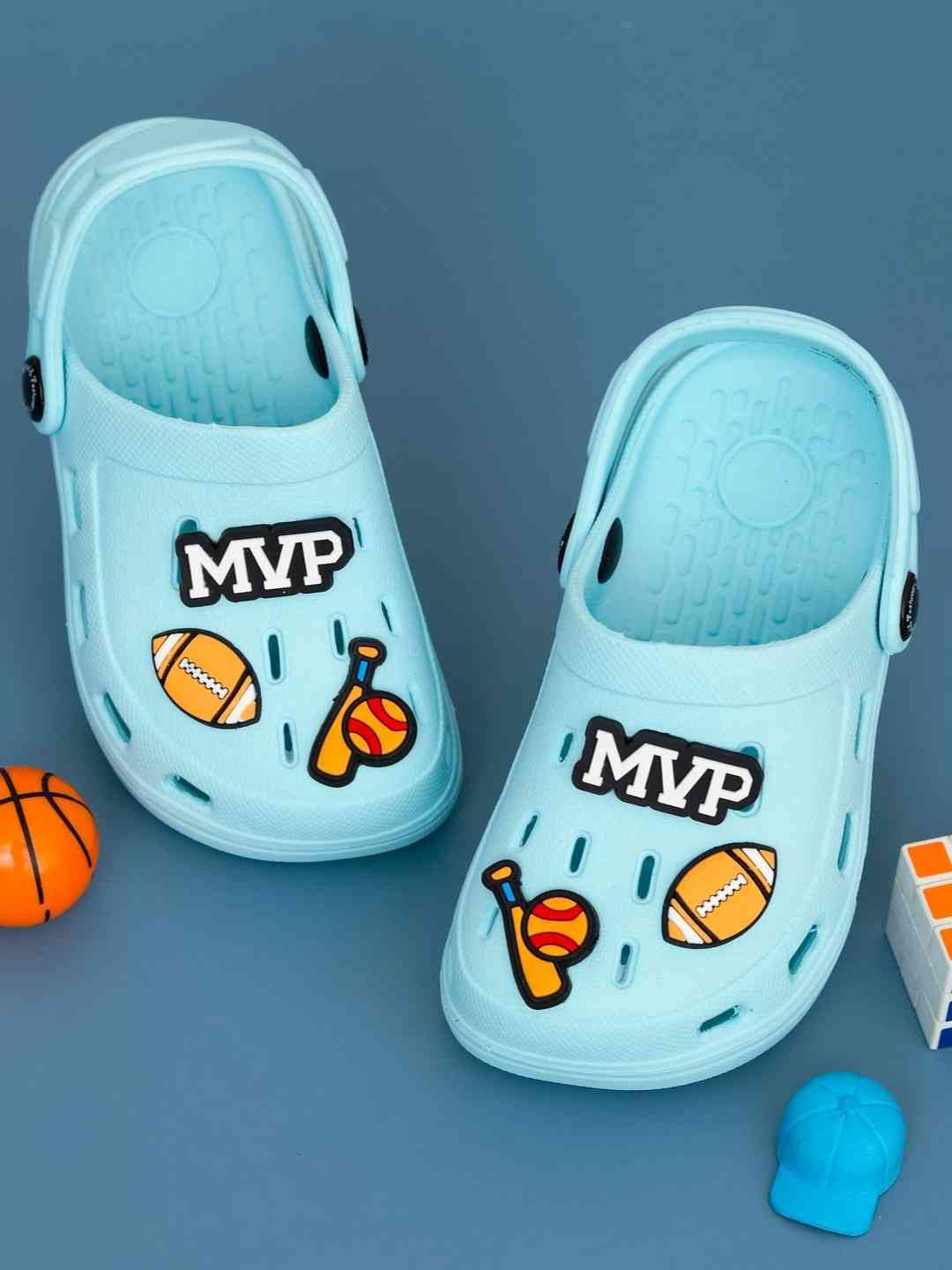 Yellow Bee Boys Clogs with MVP Football Baseball Bat and Glove Charms