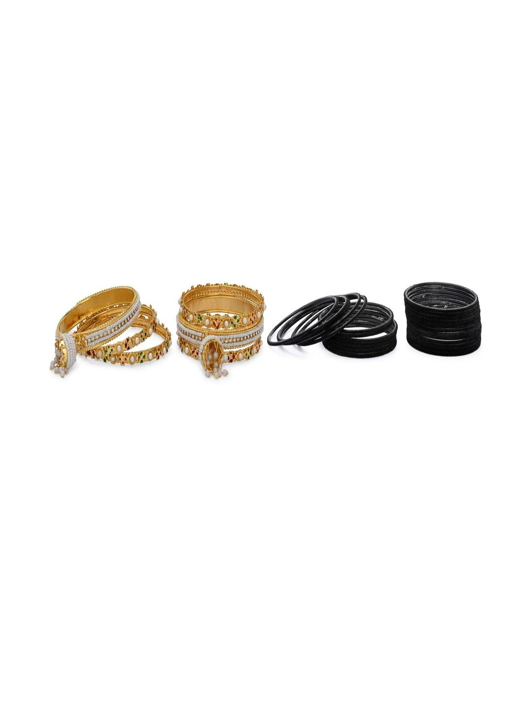 SOMIL Women Pack Of 2 Black And Gold Glass Ethnic Handcrafted Traditional Bangle