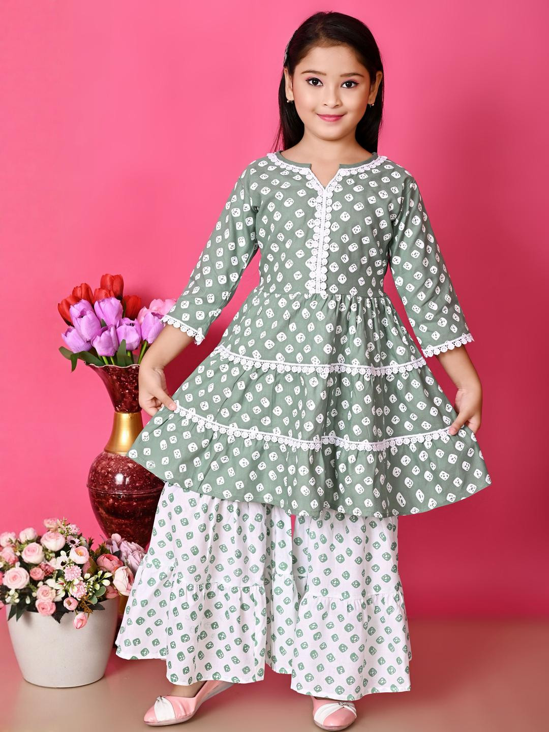 Jbegam Girls Green Cotton Dresses