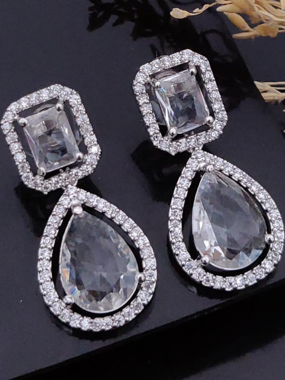Laksh Enterprise Silver Plated Teardrop Shaped Studs Earrings