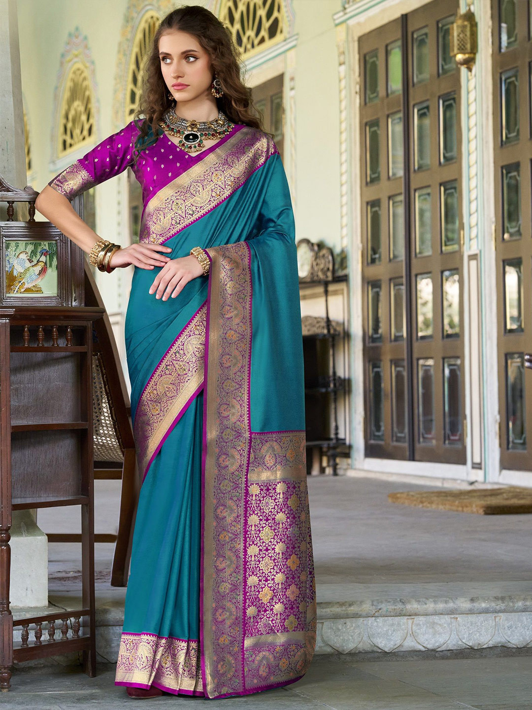 Smart Stree Art Silk Zari Weaving Banarasi Saree