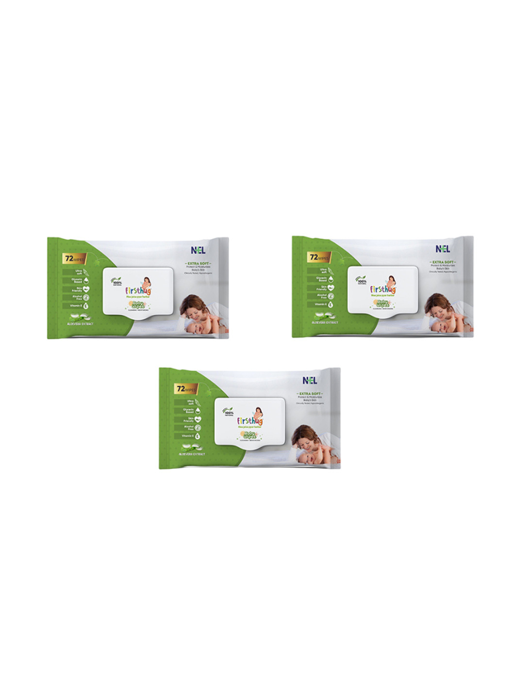 Firsthug Set Of 3 Super Soft Cleansing Baby Wet Wipes With Aloe Vera Extract - 72-Pcs Each