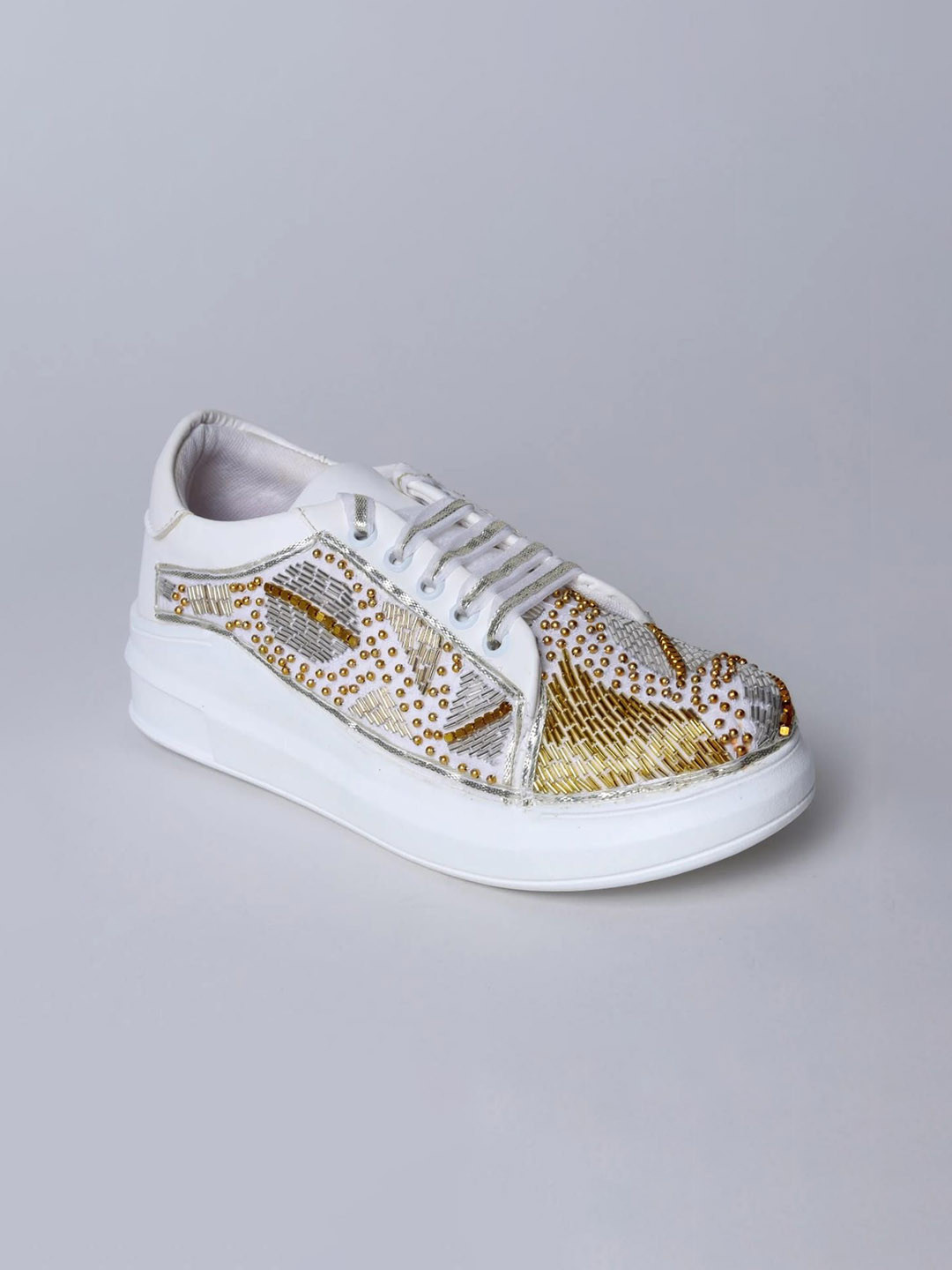 The Saree Sneakers Women Chunky Embellishments Memory Foam Lightweight Lace Ups Sneakers